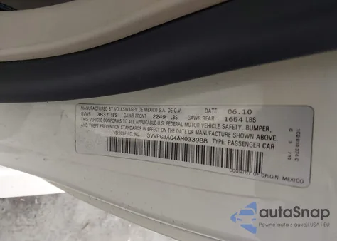 2010 Volkswagen New Beetle 2.5L from USA, damaged, VIN 3VWPG3AG4AM033988